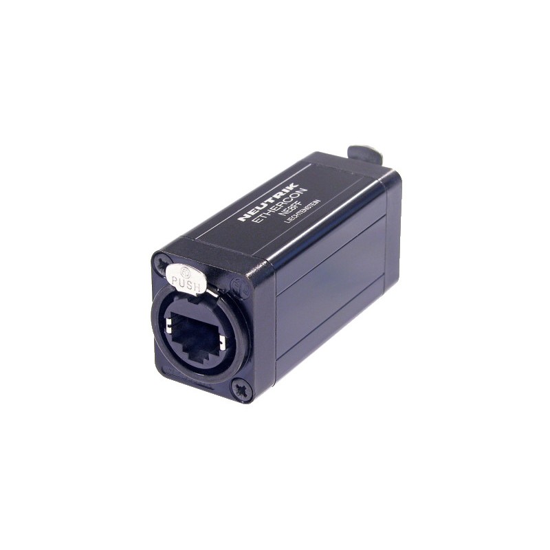 Accoppiatore etherCON RJ45 per realizzare prolunghe di cavi. Utilizzabile con i connettori NE8MX o qualsiasi plug RJ45 standard.