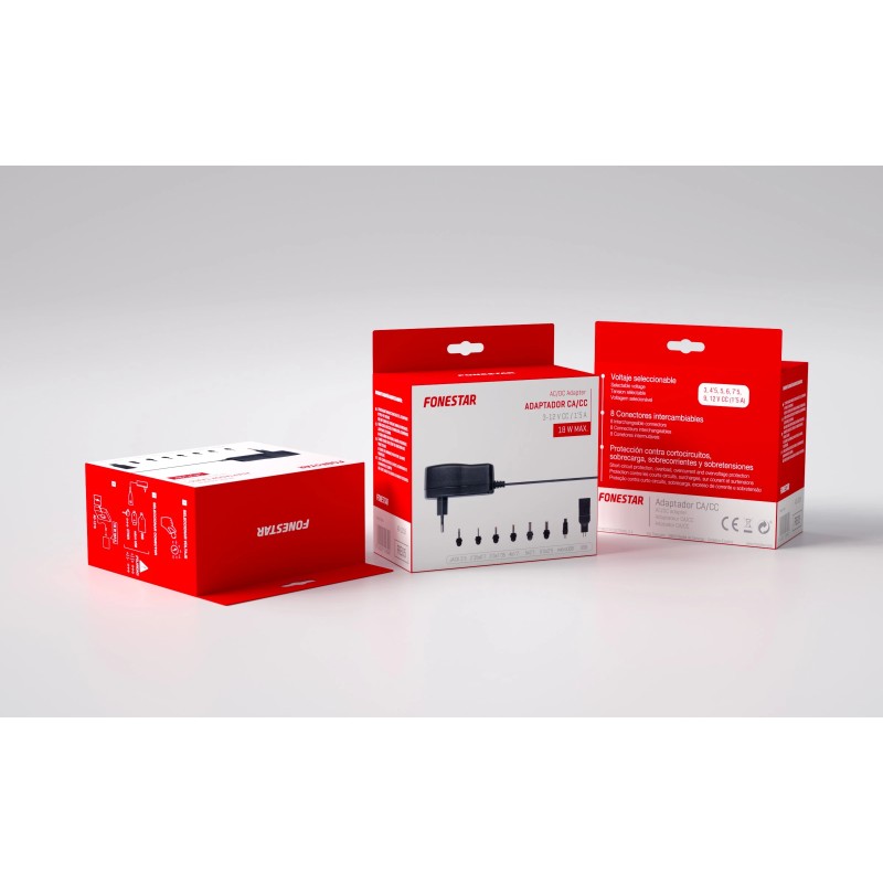 Adaptador CA/CC 3 - 12 V, 1,5 A, 18 W