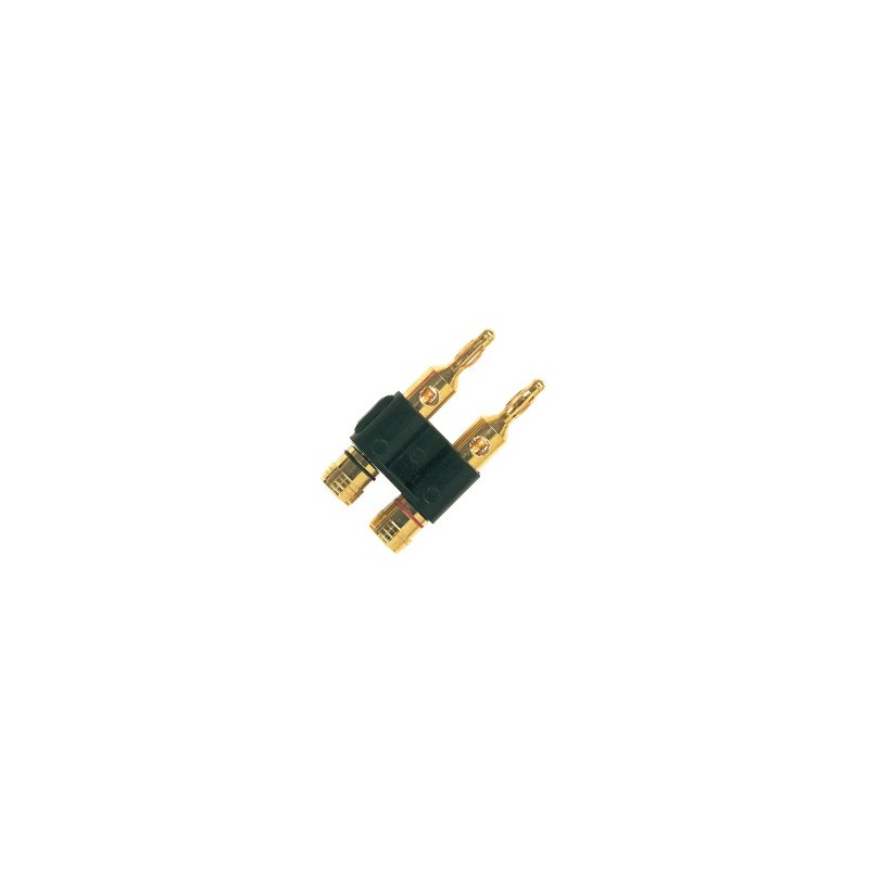 Spinotto professionale Banana Plug doppio con contatti e morsetti serrafilo dorati.