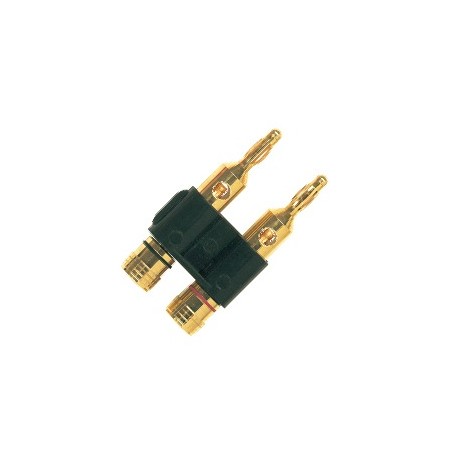 Spinotto professionale Banana Plug doppio con contatti e morsetti serrafilo dorati.