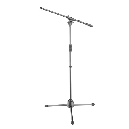 Professional boom microphone stand, featuring die-cast aluminum heavy duty tripod base and upper joint.