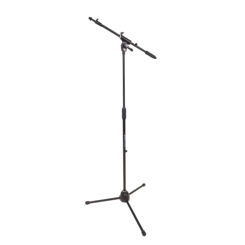 Professional telescopic boom microphone stand, featuring die-cast aluminum heavy duty tripod base and upper joint.