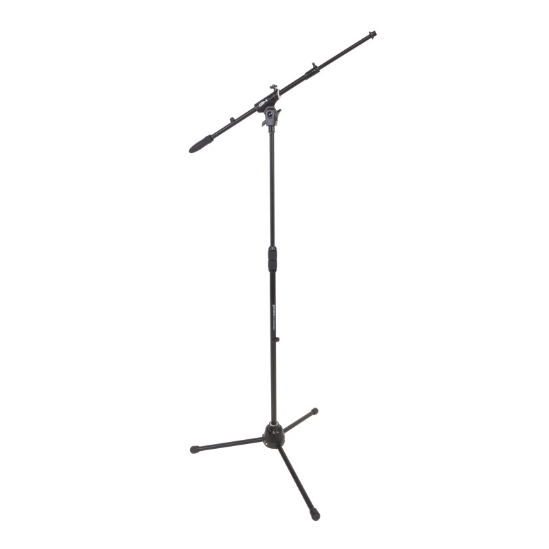 Professional telescopic boom microphone stand, featuring die-cast aluminum heavy duty tripod base and upper joint.