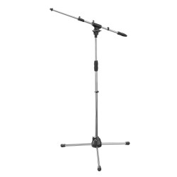 Professional telescopic boom microphone stand, featuring die-cast aluminum heavy duty tripod base and upper joint.