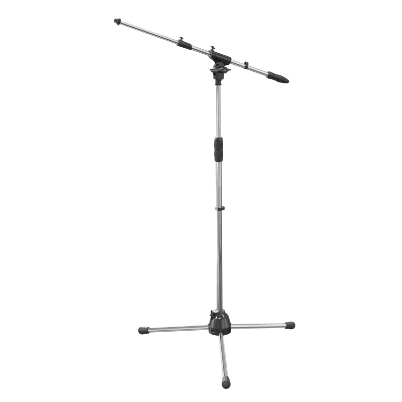 Professional telescopic boom microphone stand, featuring die-cast aluminum heavy duty tripod base and upper joint.