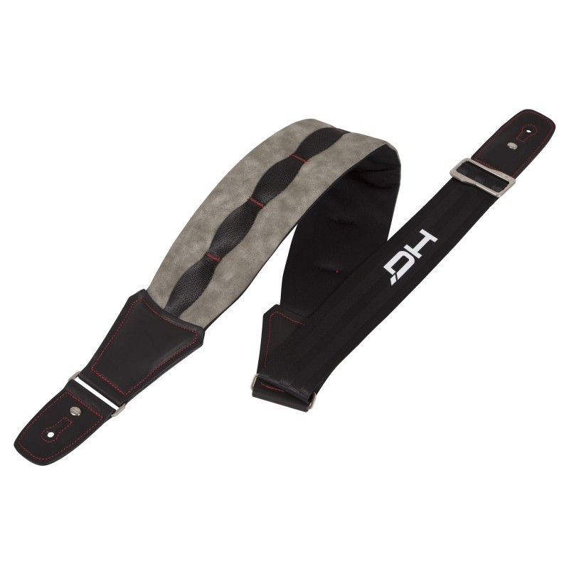 Correia de ombro almofadada e ajustável em nylon, poliéster e neopreno, em cinzento/preto.