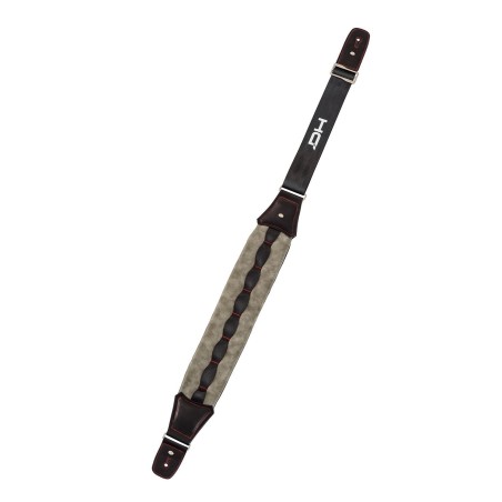 Correia de ombro almofadada e ajustável em nylon, poliéster e neopreno, em cinzento/preto.