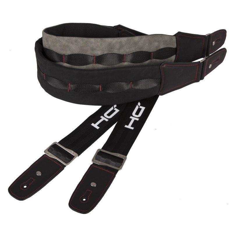 Correia de ombro almofadada e ajustável em nylon, poliéster e neopreno, em cinzento/preto.