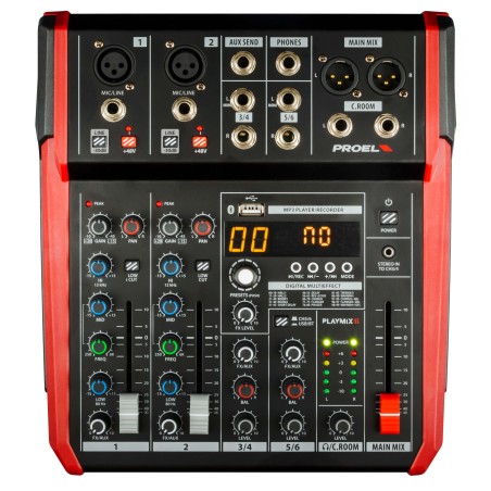 Mixer compacto de 6 canais com DSP e interface USB/BT