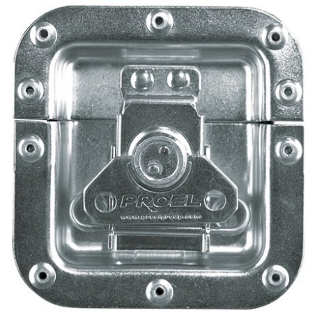 Small, recessed, galvanized steel 'butterfly' type latches.