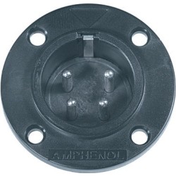 AMPHENOL series panel mount thermoplastic power male receptacle with round flange, 4 poles.