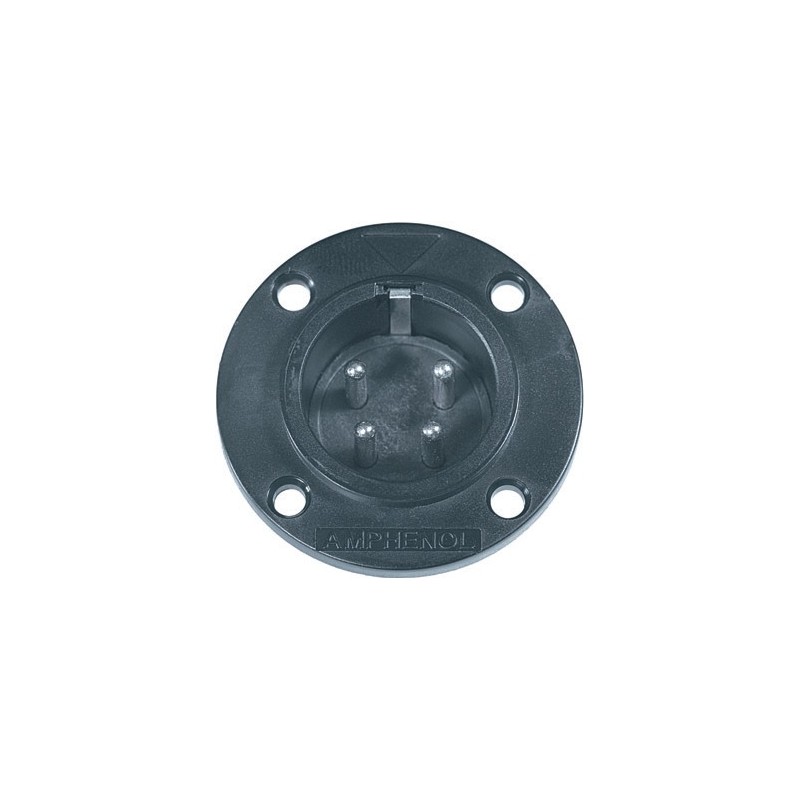 AMPHENOL series panel mount thermoplastic power male receptacle with round flange, 4 poles.
