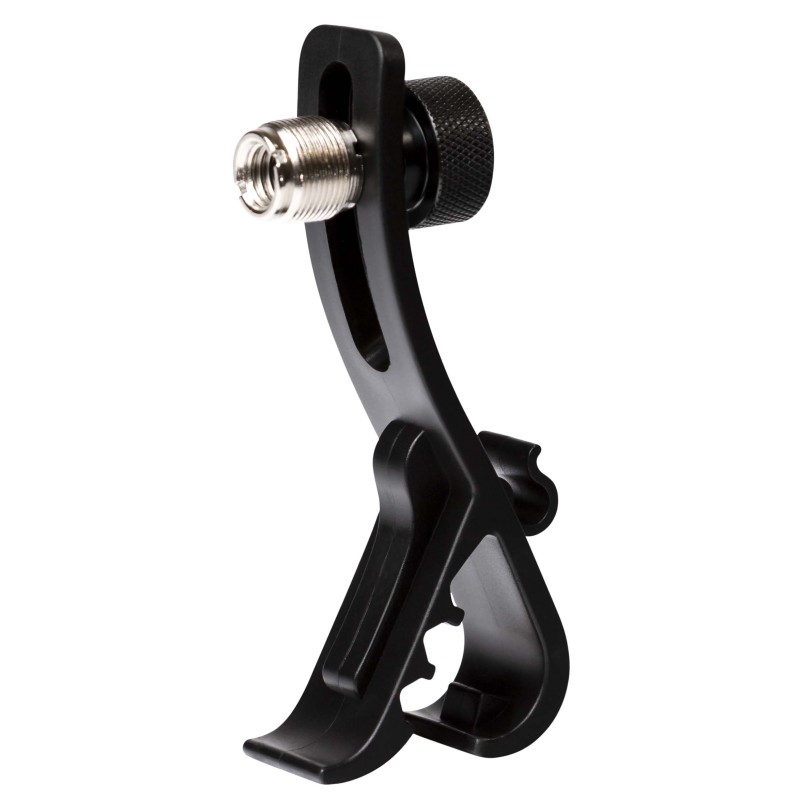 Suporte de microfone ABS com clip de fixação.