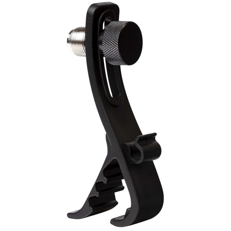 Suporte de microfone ABS com clip de fixação.