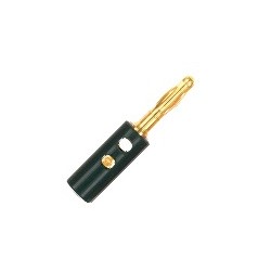 Single banana plug with gold plated contacts and protective sleeve.