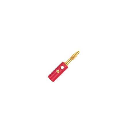 Single banana plug with gold plated contacts and protective sleeve.