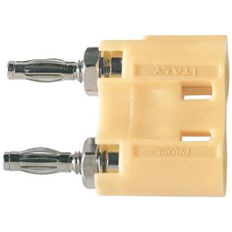 Spinotto Banana Plug doppio con dado e rondella di serraggio, contatti dorati.