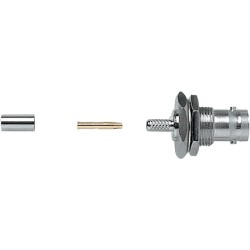 Presa da pannello a crimpare con ghiera 'BNC' 75 ohm completamente in metallo . Per cavo RG174.