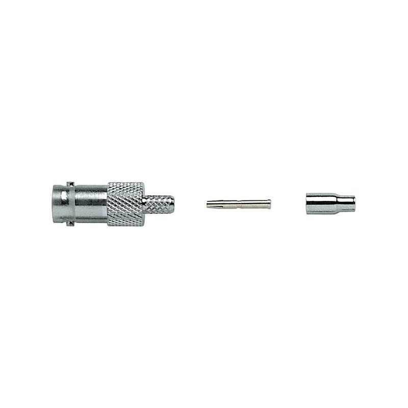 Presa volante 'BNC' 50 ohm completamente in metallo a crimpare. Per cavo RG58.