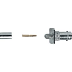 Presa da pannello 'BNC' 75 ohm completamente in metallo a crimpare con piastra 4 fori. Per cavo RG59.