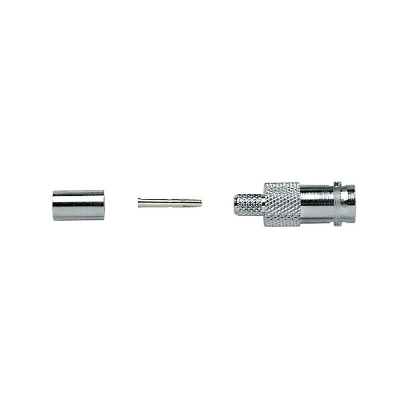 Presa volante 'BNC' 75 ohm completamente in metallo a crimpare. Per cavo RG59.
