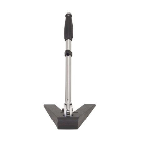 Triangular desktop heavy iron-cast base with telescopic boom.