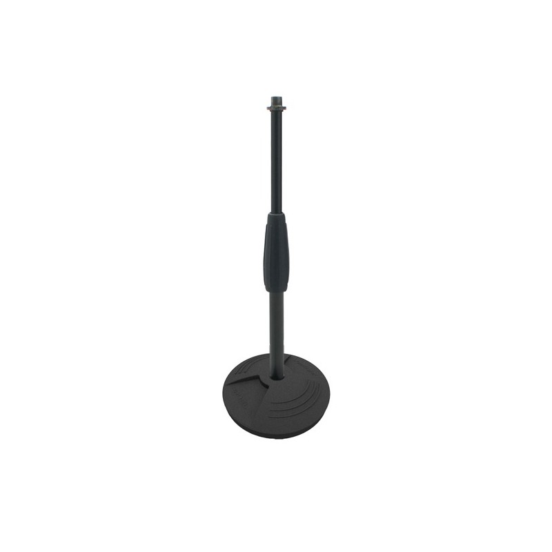 Desktop heavy cast iron base with straight height adjustable tube.