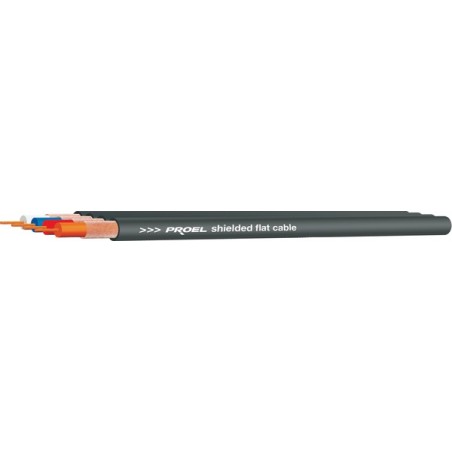 Cavo piatto a 4 conduttori singolarmente schermati con guaina esterna in PVC flessibile.