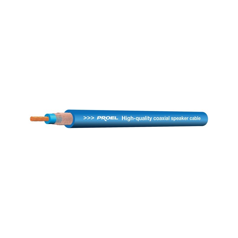 Cavo coassiale professionale a doppia schermatura con guaina esterna a diametro ridotto in PVC flessibile per casse acustiche.