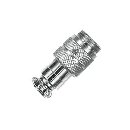 Spina micro volante professionale 3 poli con corpo metallico cromato e ghiera di aggancio filettata.