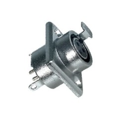 3-pole solder XLR mini panel mount nickel plated aluminium female receptacle with latch.