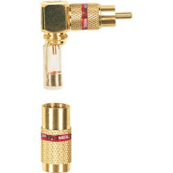 Spina volante RCA professionale angolare a 90° con contatti e manicotto dorati, molla passacavo flessibile Ø 9 mm. 2