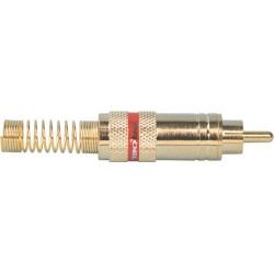 Spina volante RCA professionale con contatti e manicotto dorati, molla passacavo flessibile Ø 8 mm.