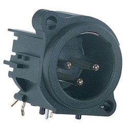 Neutrik XLR panel mount nylon male receptacle, PCB horizontal contacts, 3 poles.