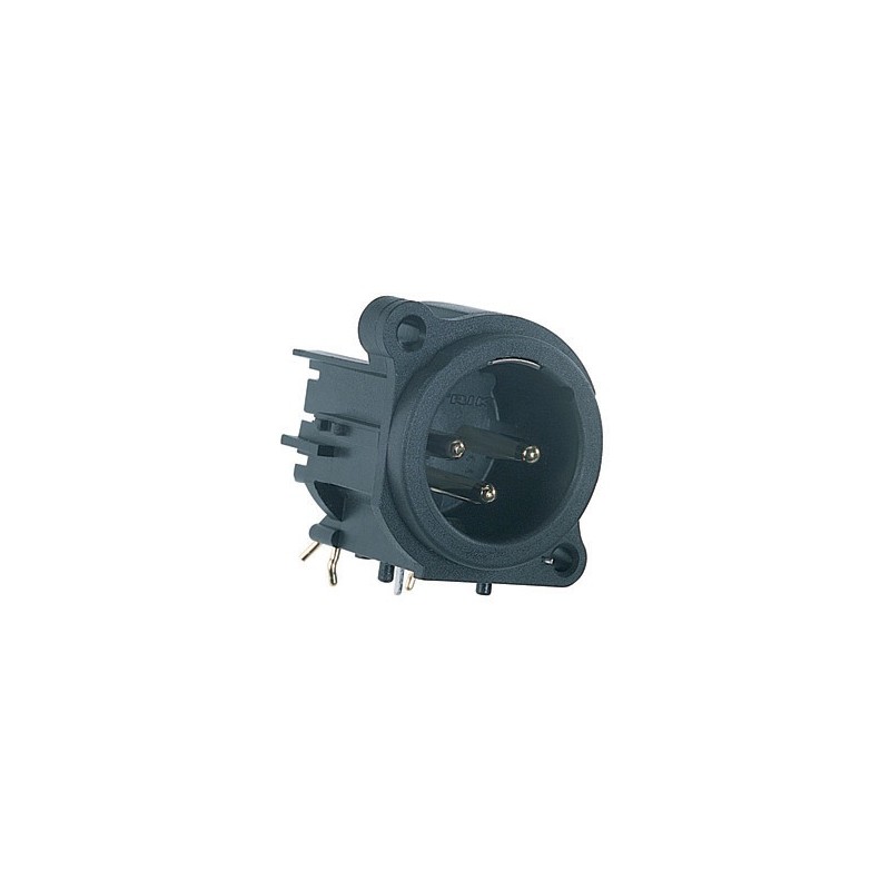 Neutrik XLR panel mount nylon male receptacle, PCB horizontal contacts, 3 poles.