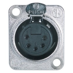 Presa da pannello Neutrik XLR in alluminio anodizzato con push e flangia di tipo D, a saldare, 5 poli.