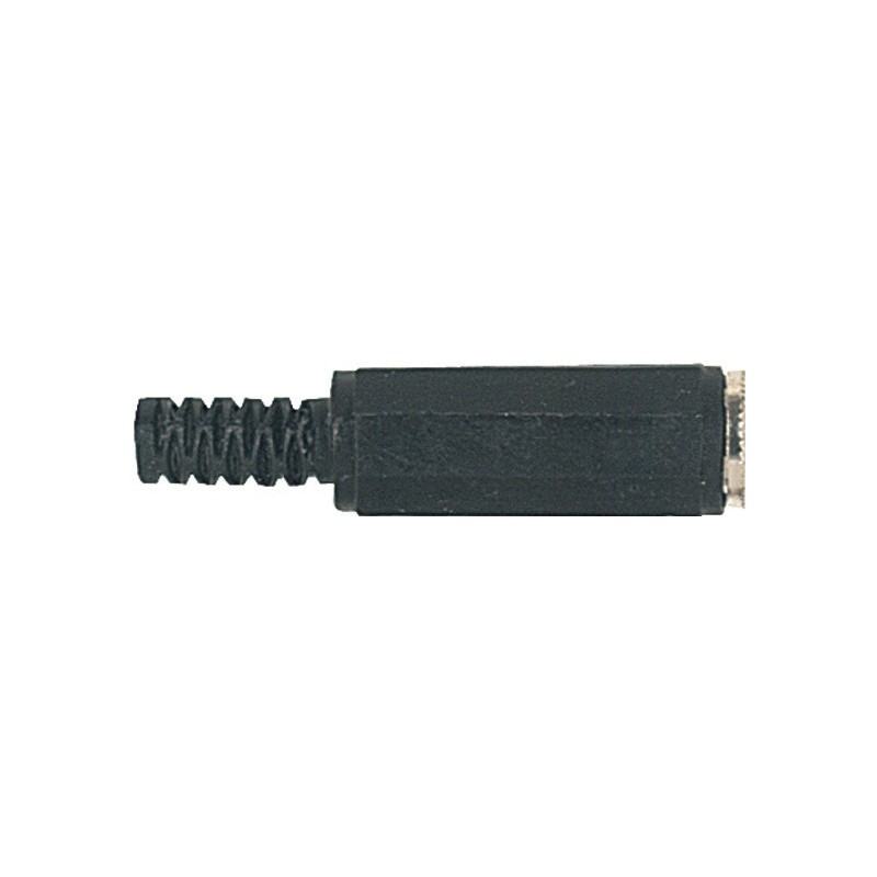 Cable mount mono jack female socket Ø 3.5 mm. with PVC sleeve and Ø 5 mm. cable spring.