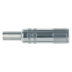 Cable mount stereo jack female socket Ø 2.5 mm. with nickel plated brass shell and Ø 4 mm. flexible cable spring.