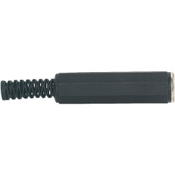 Cable mount mono jack female socket Ø 6.3 mm. -1/4', with PVC sleeve and Ø 7 mm flexible cable spring.