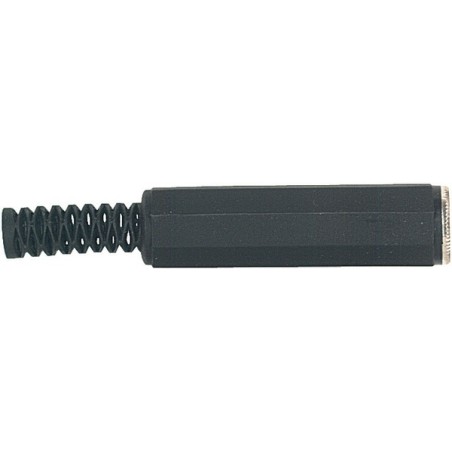 Cable mount mono jack female socket Ø 6.3 mm. -1/4', with PVC sleeve and Ø 7 mm flexible cable spring.