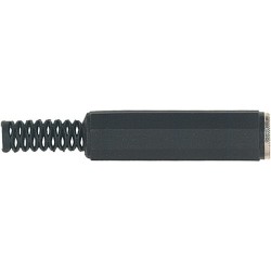 Cable mount stereo jack female socket Ø 6.3 mm. -1/4', with PVC sleeve and Ø 7 mm flexible cable spring.