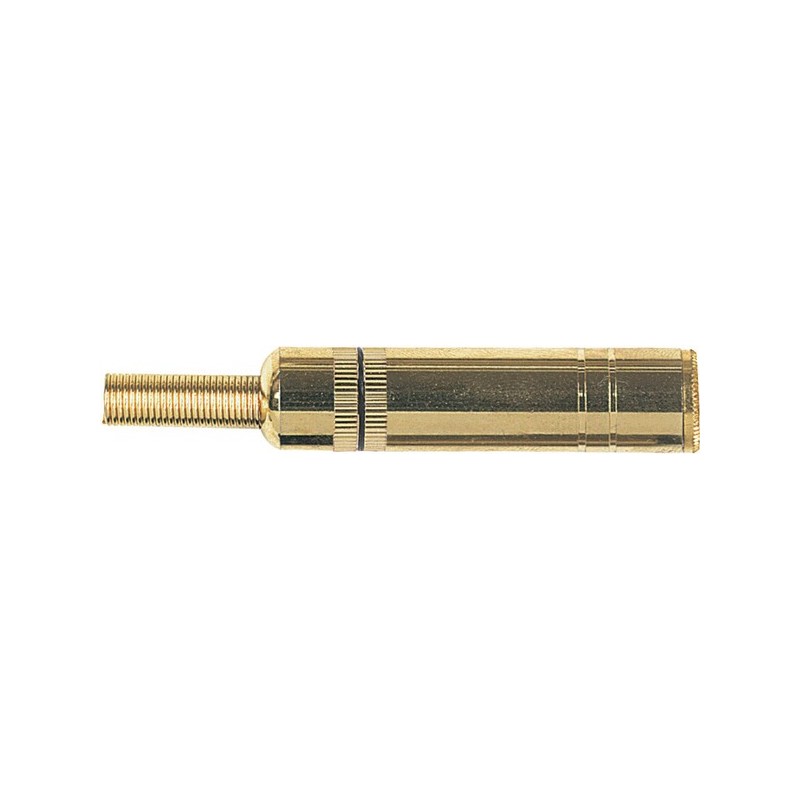 Presa volante jack stereo Ø 6.3 mm.-1/4' con manicotto e contatti dorati. Molla passacavo flessibile Ø 6.5 mm.
