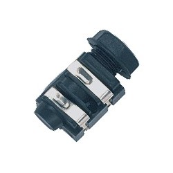 Panel mount mono jack female socket Ø 6.3 mm.-1/4', 2 poles, solder contacts.