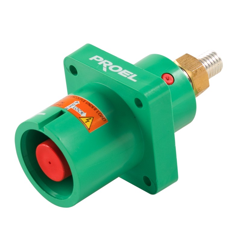 Panel mount plug. Colour: Green. Phase: Earth.