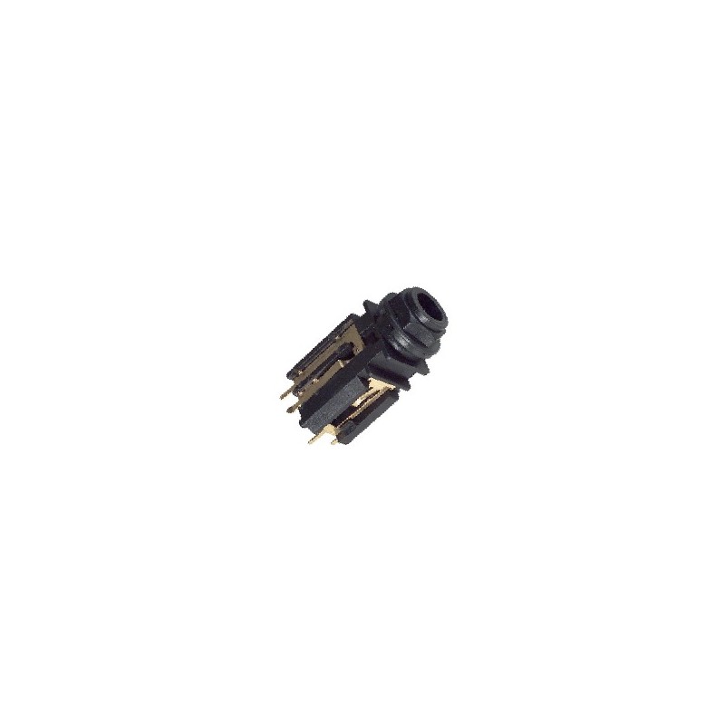 Panel mount stereo nylon jack female socket Ø 6.3 mm. with PCB switch, vertical contacts.