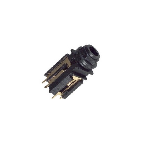 Panel mount stereo nylon jack female socket Ø 6.3 mm. with PCB switch, vertical contacts.
