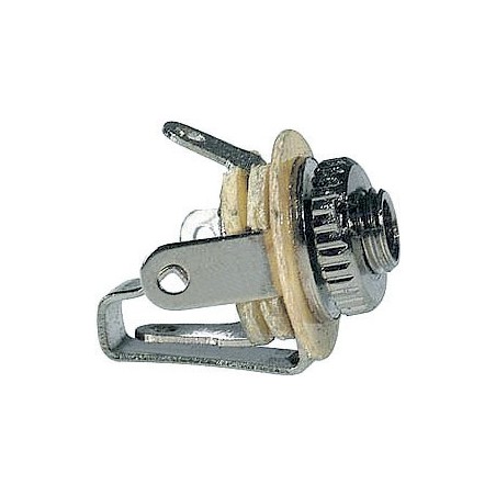 Panel mount stereo jack female receptacle, Ø 2.5 mm. with switch, solder contacts.