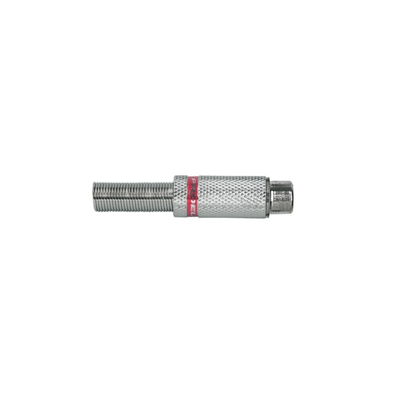 RCA cable mount female socket with nickel plated brass shell and Ø 6.2 mm flexible cable spring.