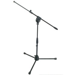 Professional low-level microphone stand with telescopic boom, tripod aluminium base