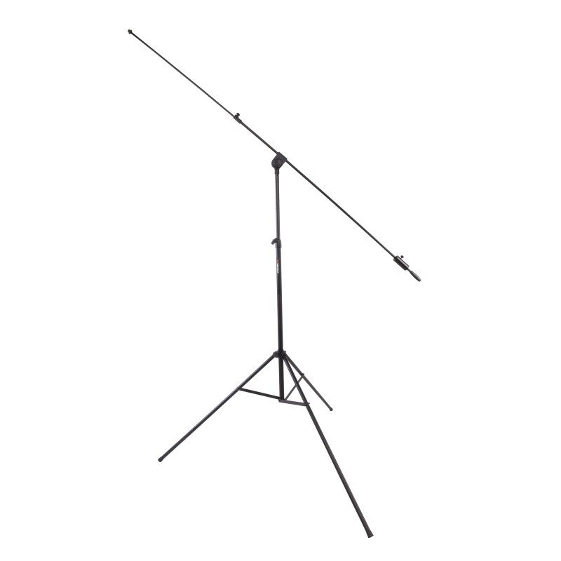 Professional large dimension microphone stand with telescopic boom.